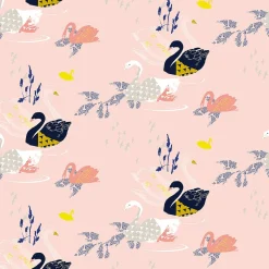 Rico Design Druckstoff Schwan beschichtete Baumwolle Stoffabschnitt rosa bunt 50x140cm