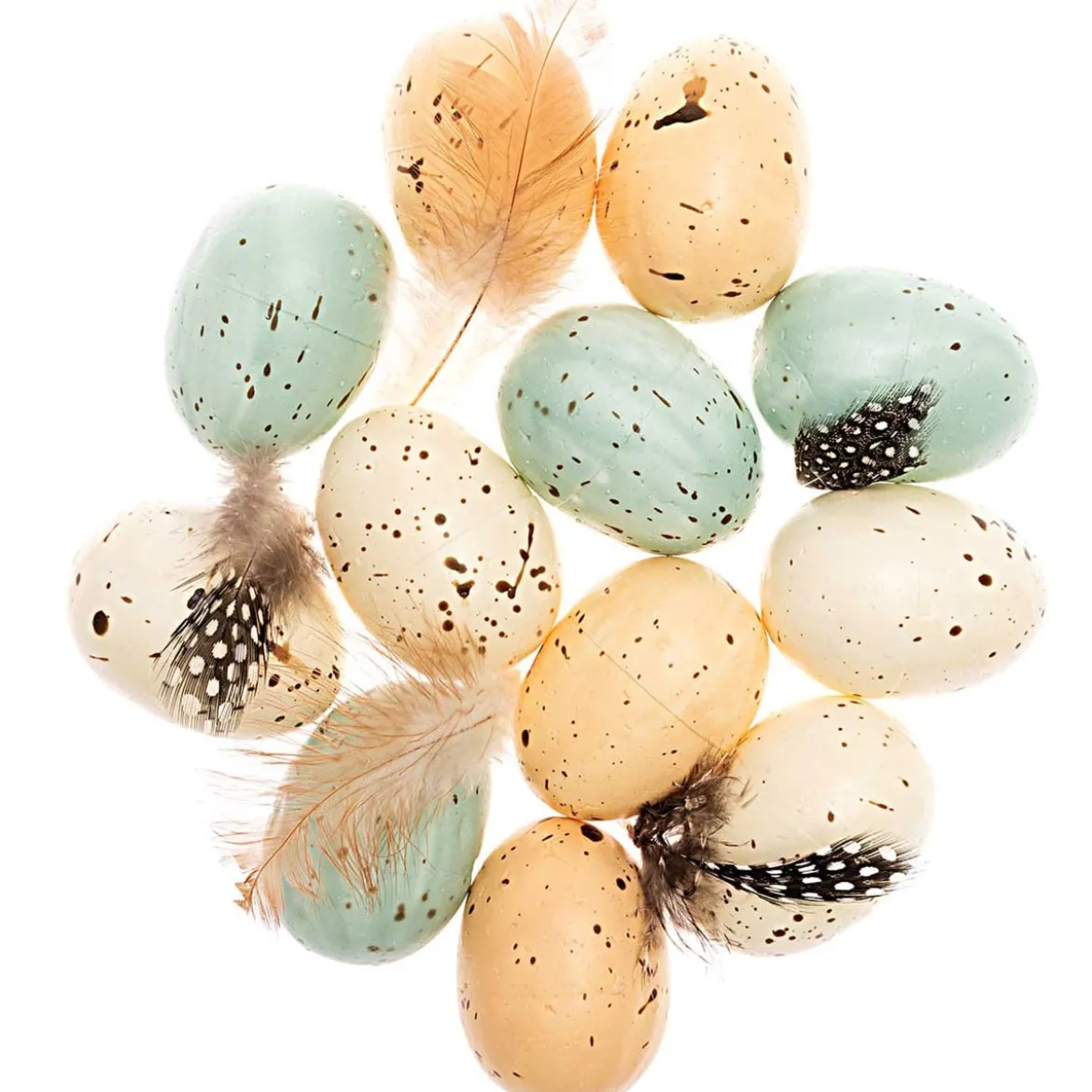 Rico Design Eier Ostereier mit Federn pastell 12Stk