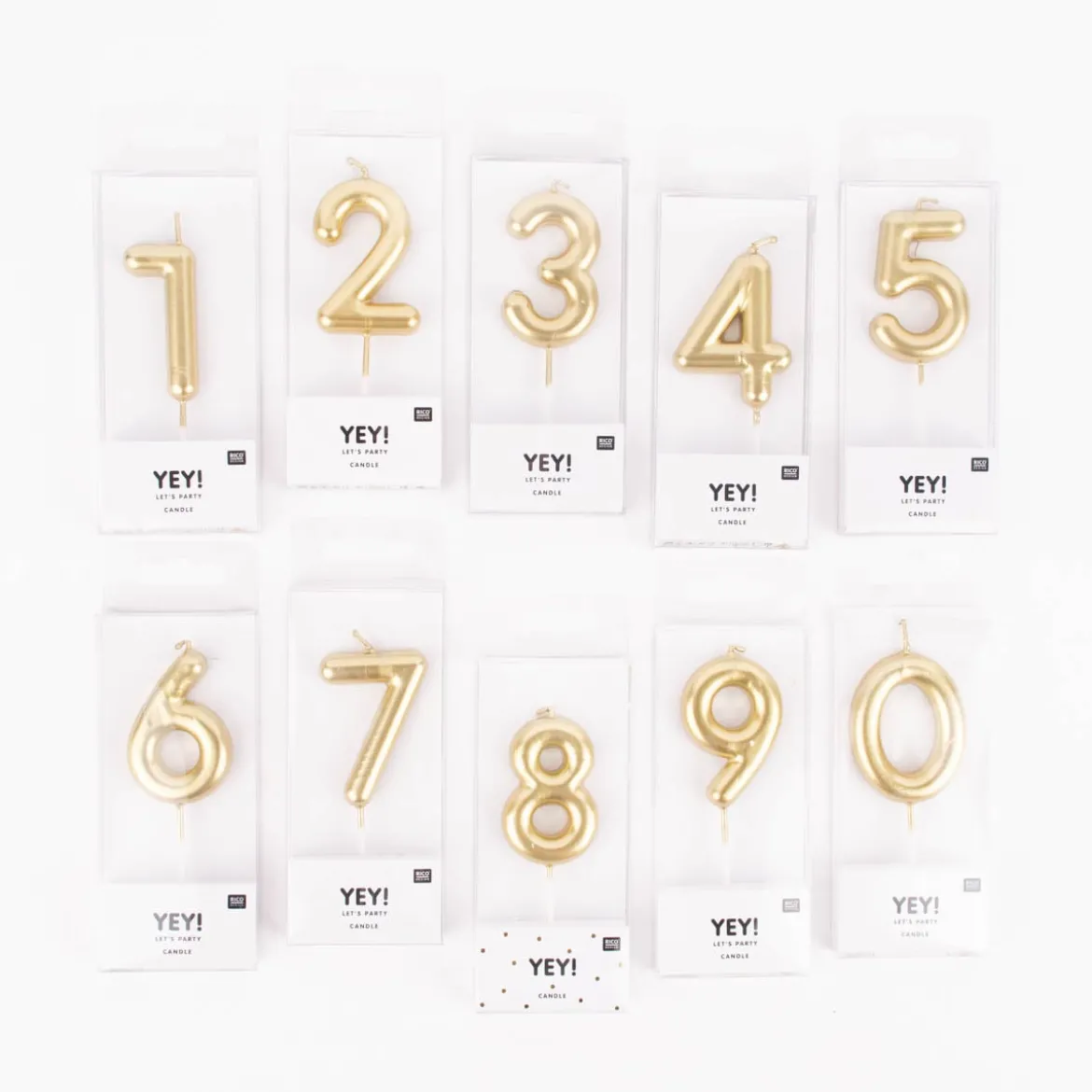 Rico Design Geburtstagskerze 0 bis 9 goldfarbig 6x3,5cm