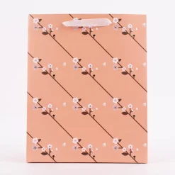 Rico Design Geschenktüte groß Kirschblütengirlande lachs braun rosa 26x32x12cm