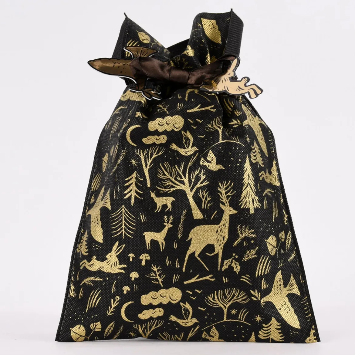 Rico Design Geschenktüte Nostalgic Christmas Wald klein schwarz gold 20x30cm