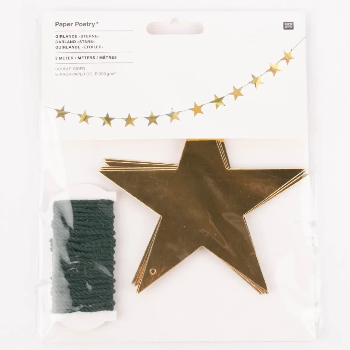 Rico Design Girlande Sterne Papier goldfarbig 3 Meter