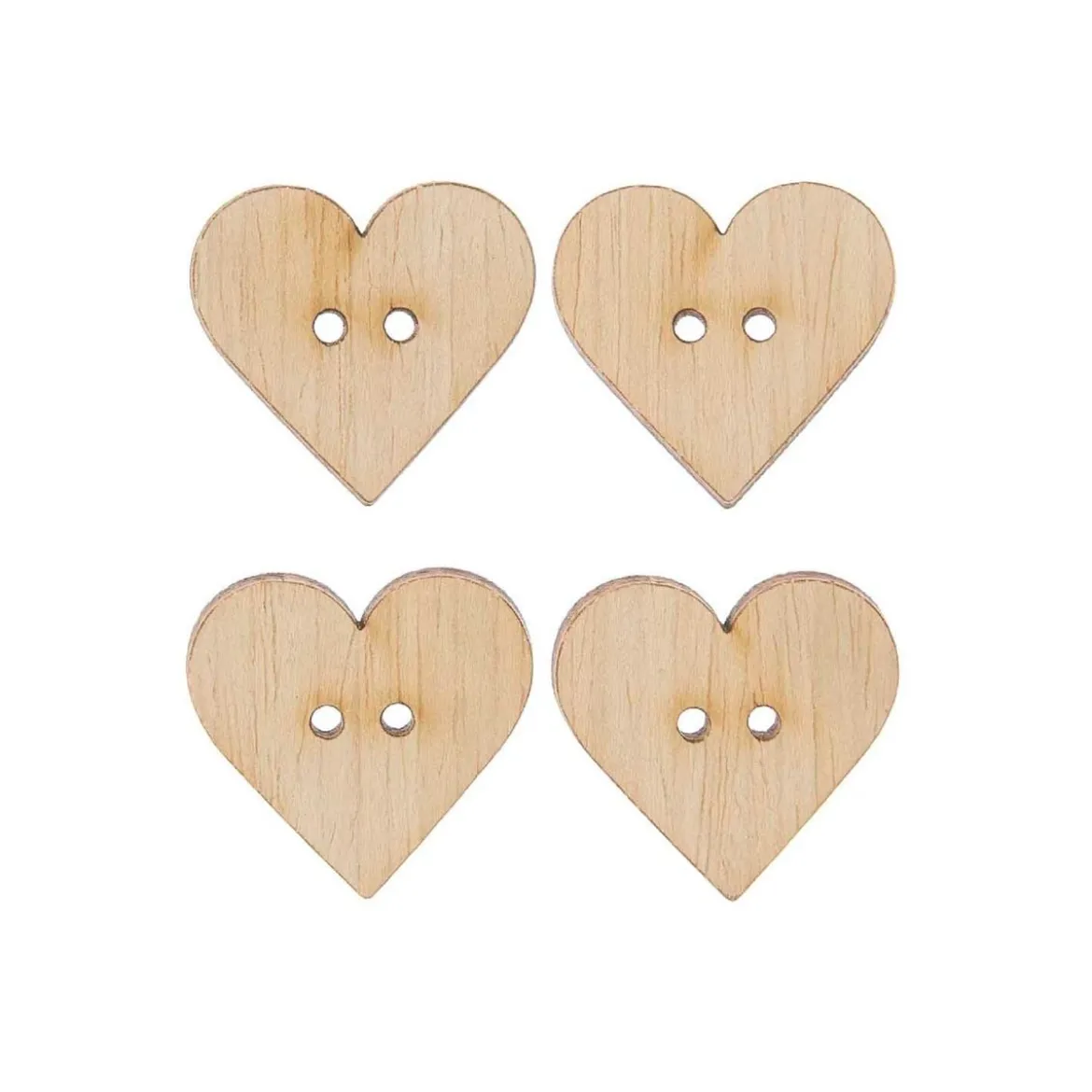 Rico Design Holzknöpfe Herz 2-Loch natur 2,5x2,5cm 4 Stück