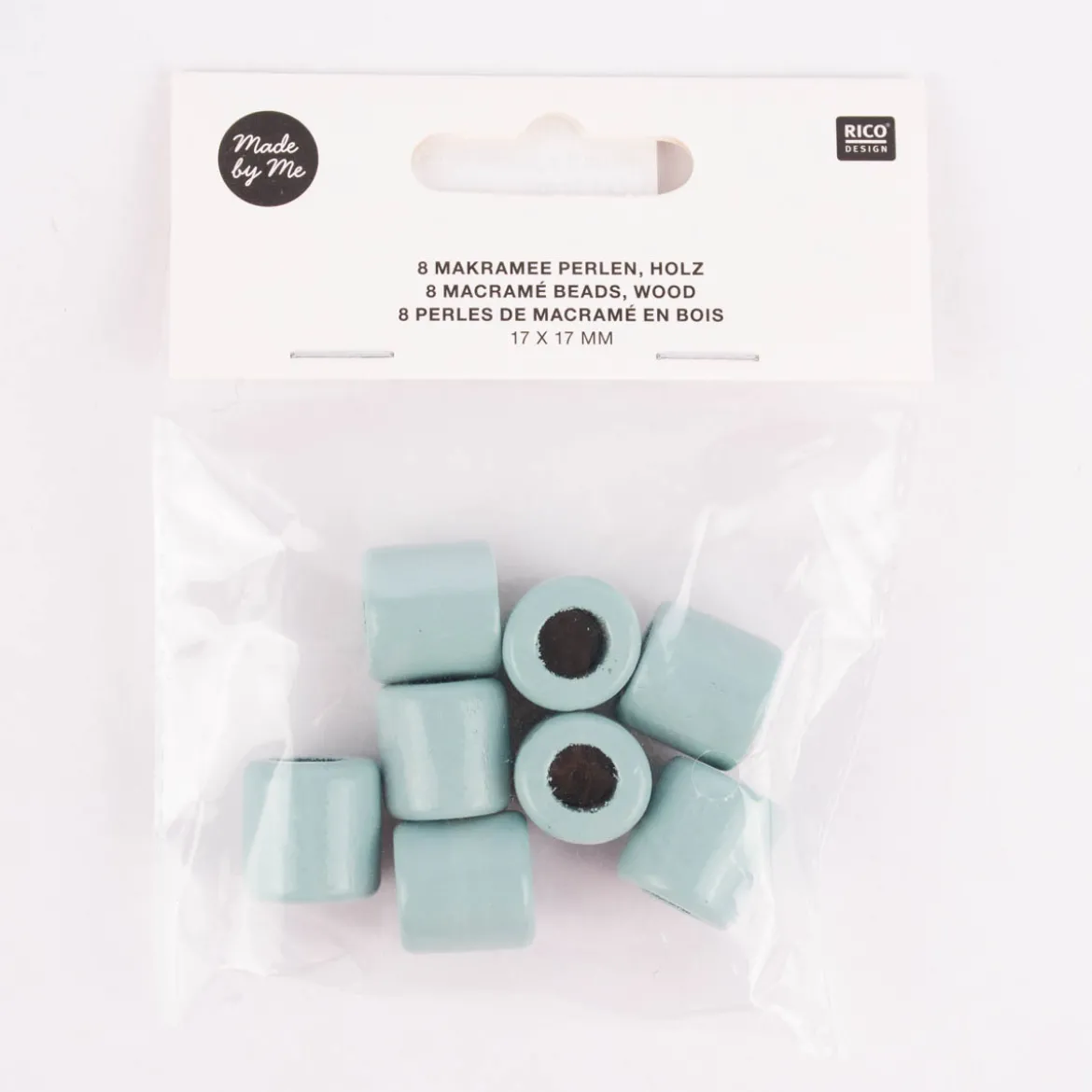 Rico Design Holzkugeln Makramee gebohrt zylinderförmig 8 Stück türkis 1,7x1,7cm