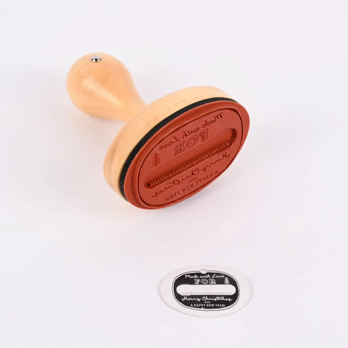 Rico Design Holz-Stempel Made with Love Merry Christmas oval