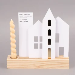 Rico Design Holzständer für Metallringe und Postkarten mit Kerzenhalter Holz natur 26x5x4cm