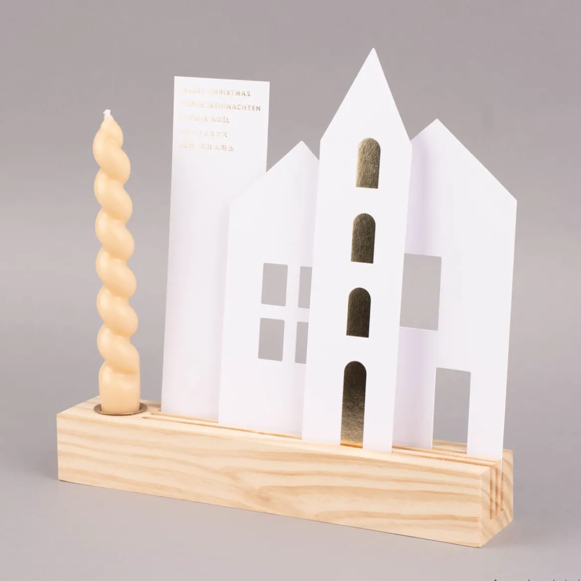 Rico Design Kartendeko Papierhäuser weiß goldfarbig 4-teilig