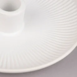 Rico Design Kerzenhalter für Stabkerzen Schale mit Rillen Porzellan matt weiß 3,5x15,5cm