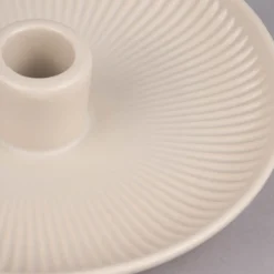 Rico Design Kerzenhalter für Stabkerzen Schale mit Rillen Porzellan matt creme 3,5x15,5cm