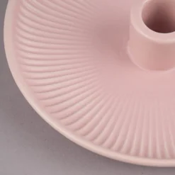 Rico Design Kerzenhalter für Stabkerzen Schale mit Rillen Porzellan matt rosa 3,5x15,5cm