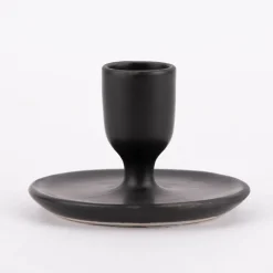 Rico Design Kerzenhalter für Stabkerzen kurzer Stiel Porzellan matt schwarz 5,5x9cm