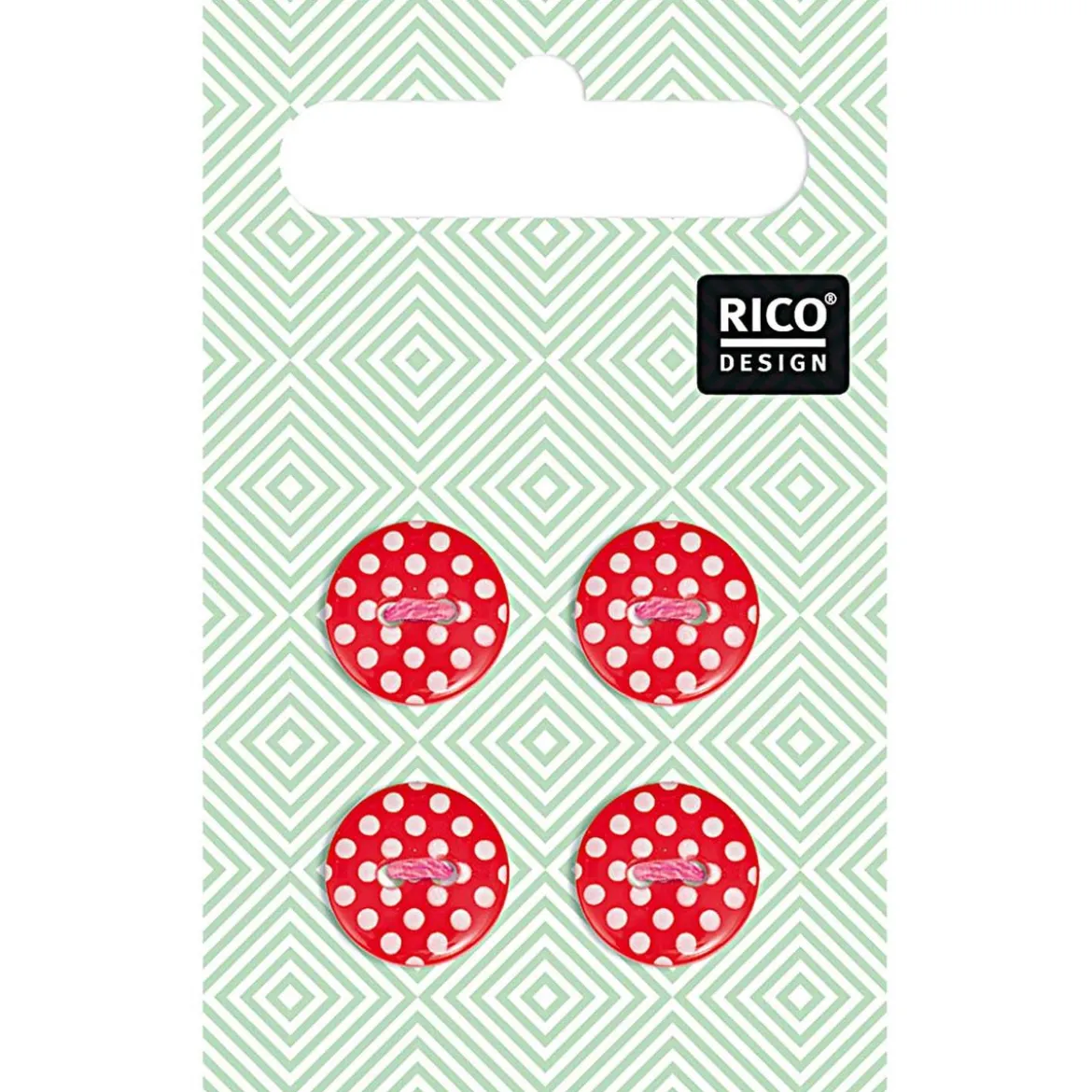 Rico Design Kinder Knöpfe Pünktchen rot weiß 4 Stück 1,2cm