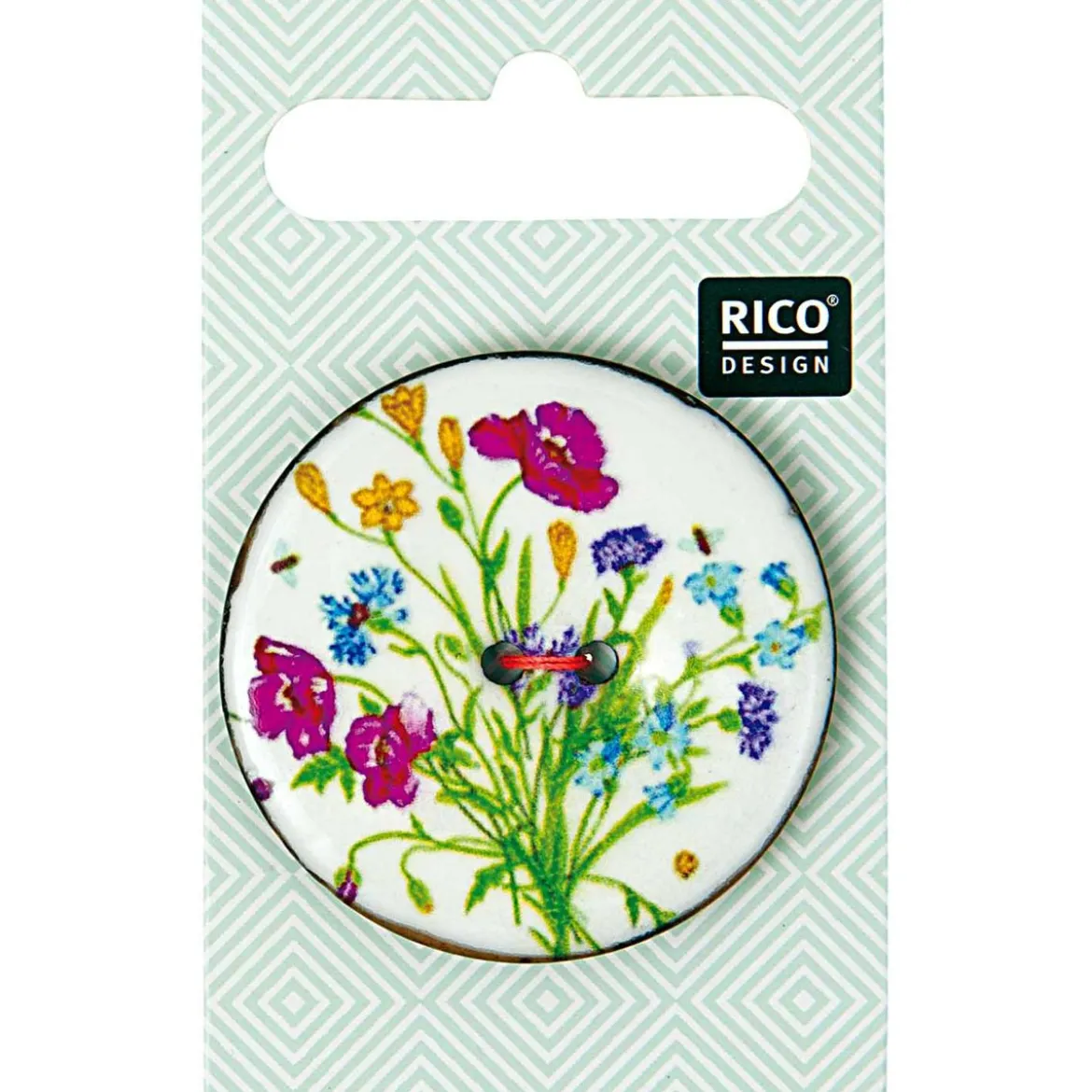 Rico Design Knopf floral weiß bunt 4cm 1 Stk