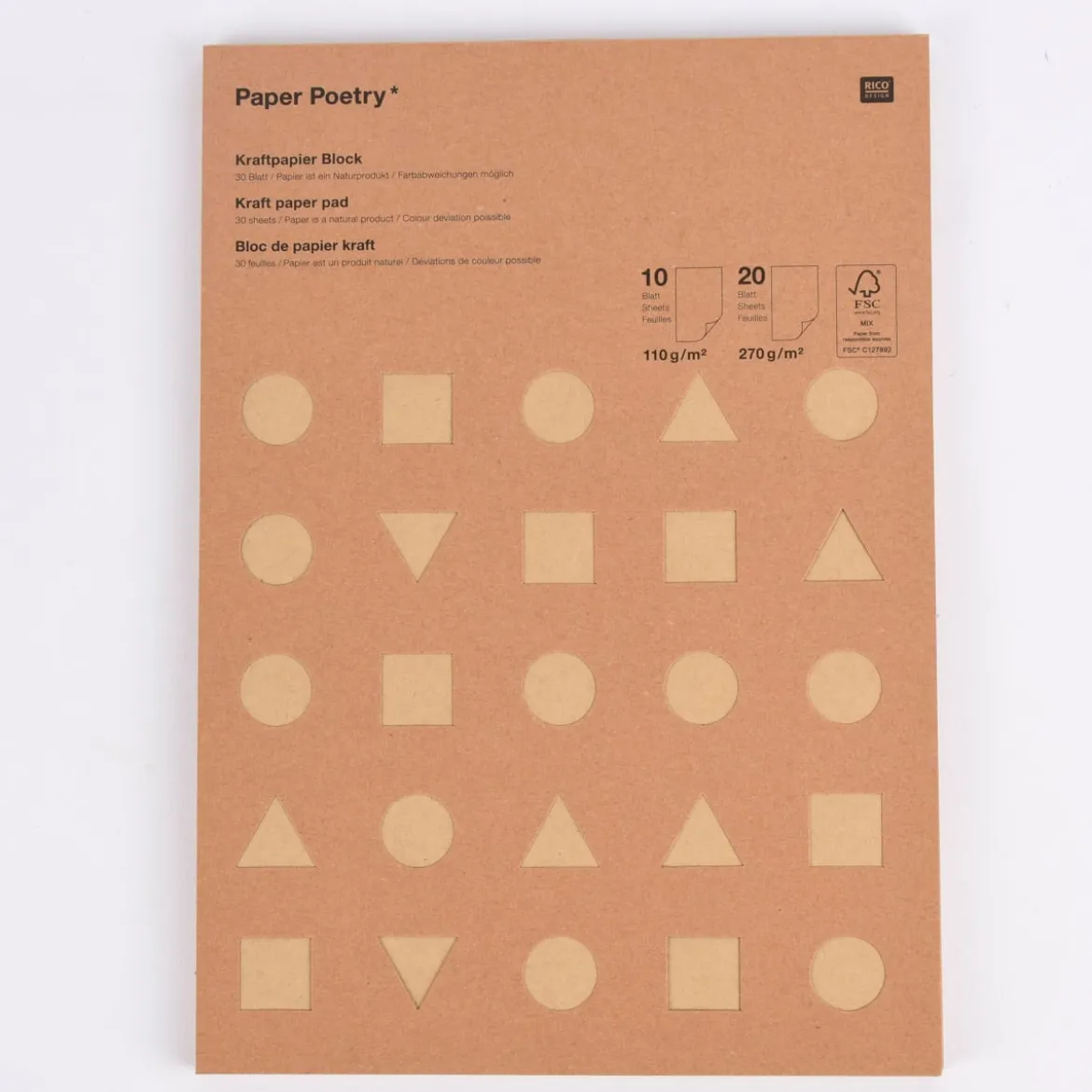Rico Design Kraftpapier Block DIN A4 30 Blatt verschiedene Stärken 21x29,5cm