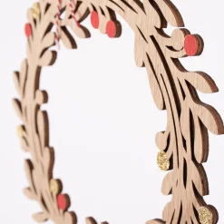 Rico Design Kranz Holz Glitzer natur rot goldfarbig 24cm