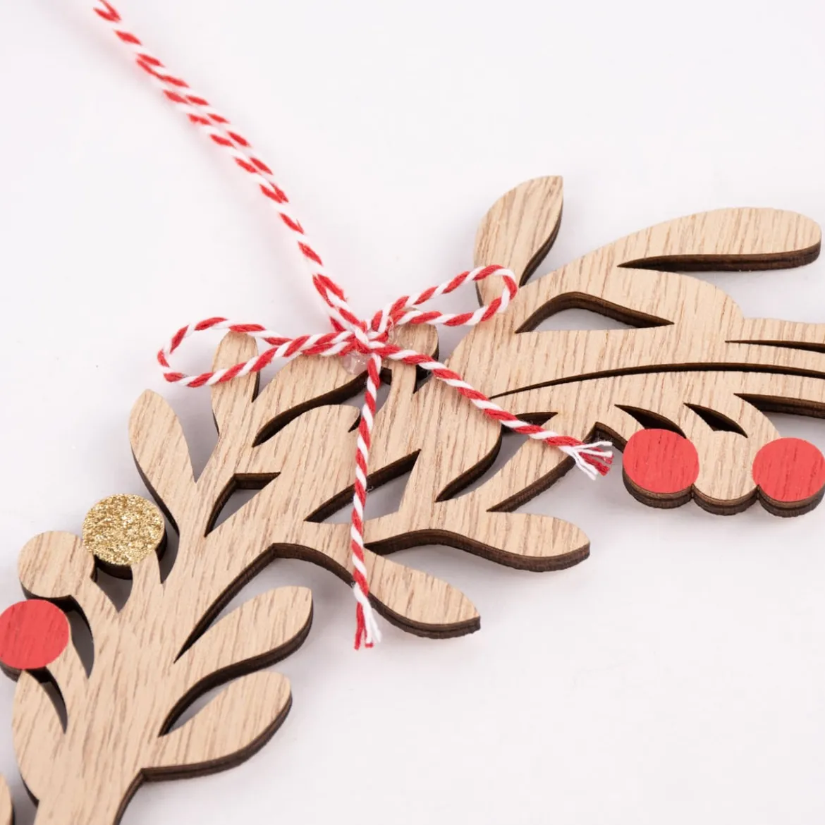 Rico Design Kranz Holz Glitzer natur rot goldfarbig 24cm