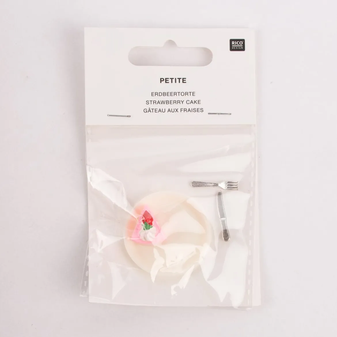 Rico Design Miniatur Set Erdbeertorte weiß rosa silberfarbig