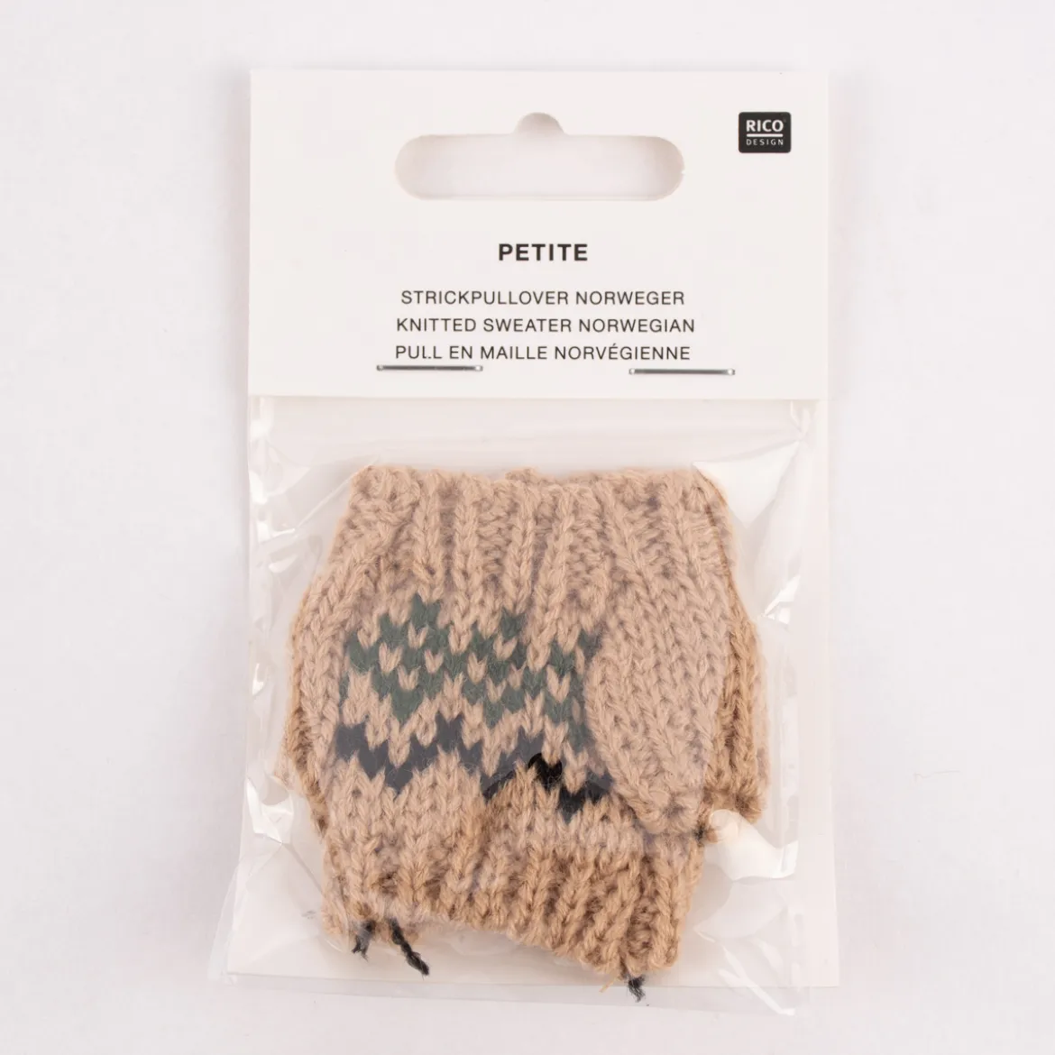 Rico Design Miniatur Strickpullover braun grün schwarz 6x6cm