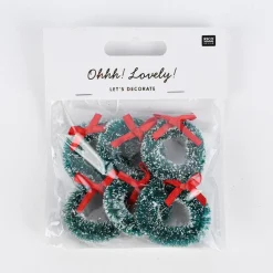 Rico Design Mini Weihnachtskränze 6 Stück grün rot 4cm