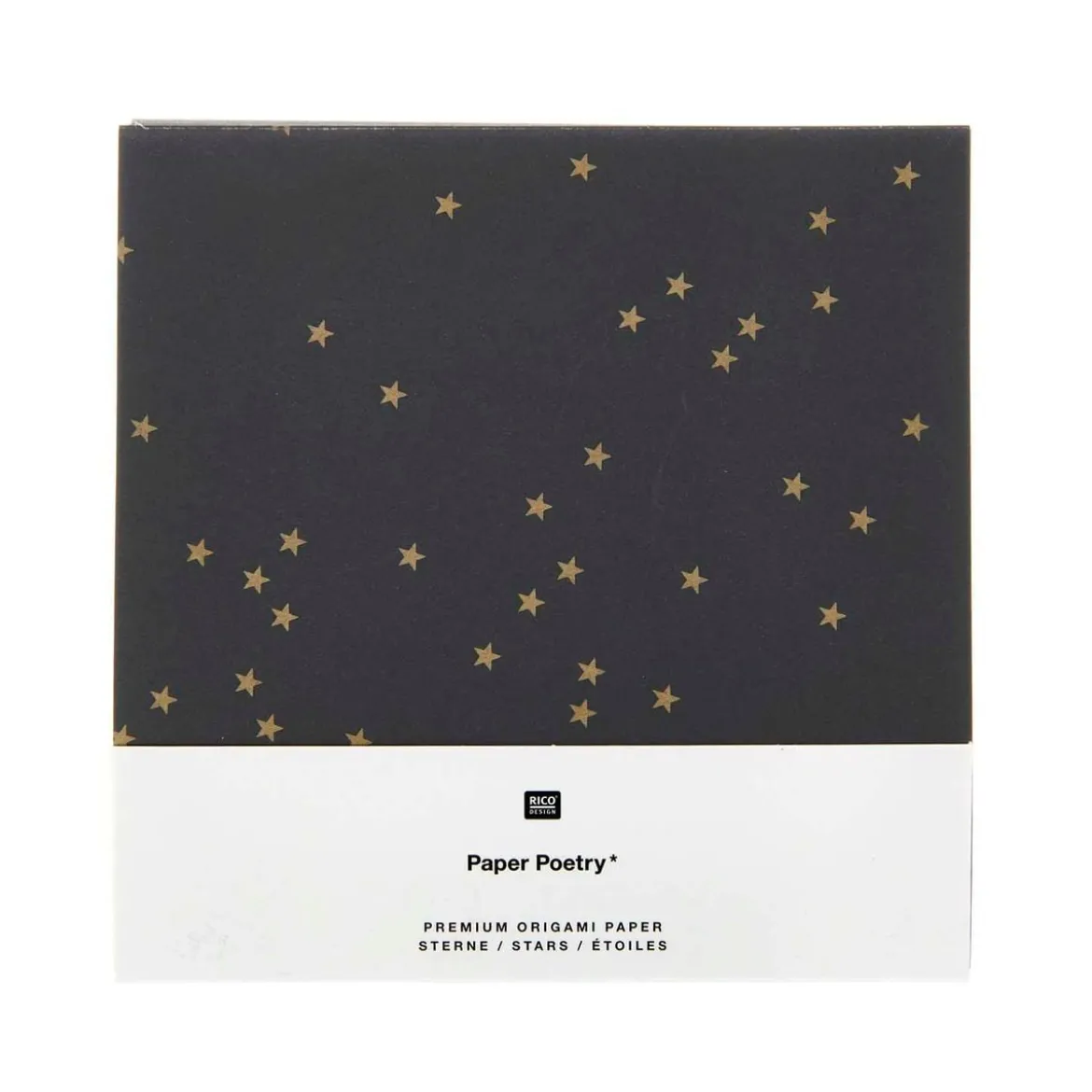 Rico Design Origami Papier Sterne 32 Blatt schwarz goldfarbig 15x15cm