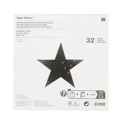 Rico Design Origami Papier Sterne 32 Blatt schwarz goldfarbig 15x15cm