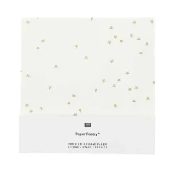 Rico Design Origami Papier Sterne 32 Blatt weiß goldfarbig 15x15cm