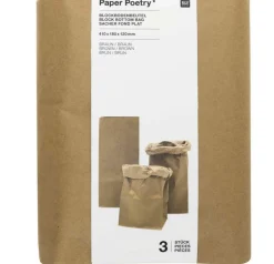 Rico Design Paper Poetry Maxi-Blockbodenbeutel S 41x18x12cm 3 Stück Blockbodenbeutel natur
