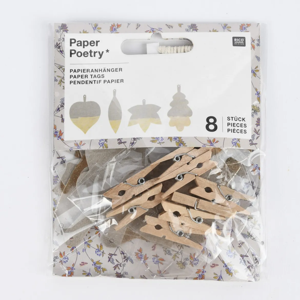 Rico Design Papieranhänger Blätter Graukarton 8 Stück verschiedene Designs