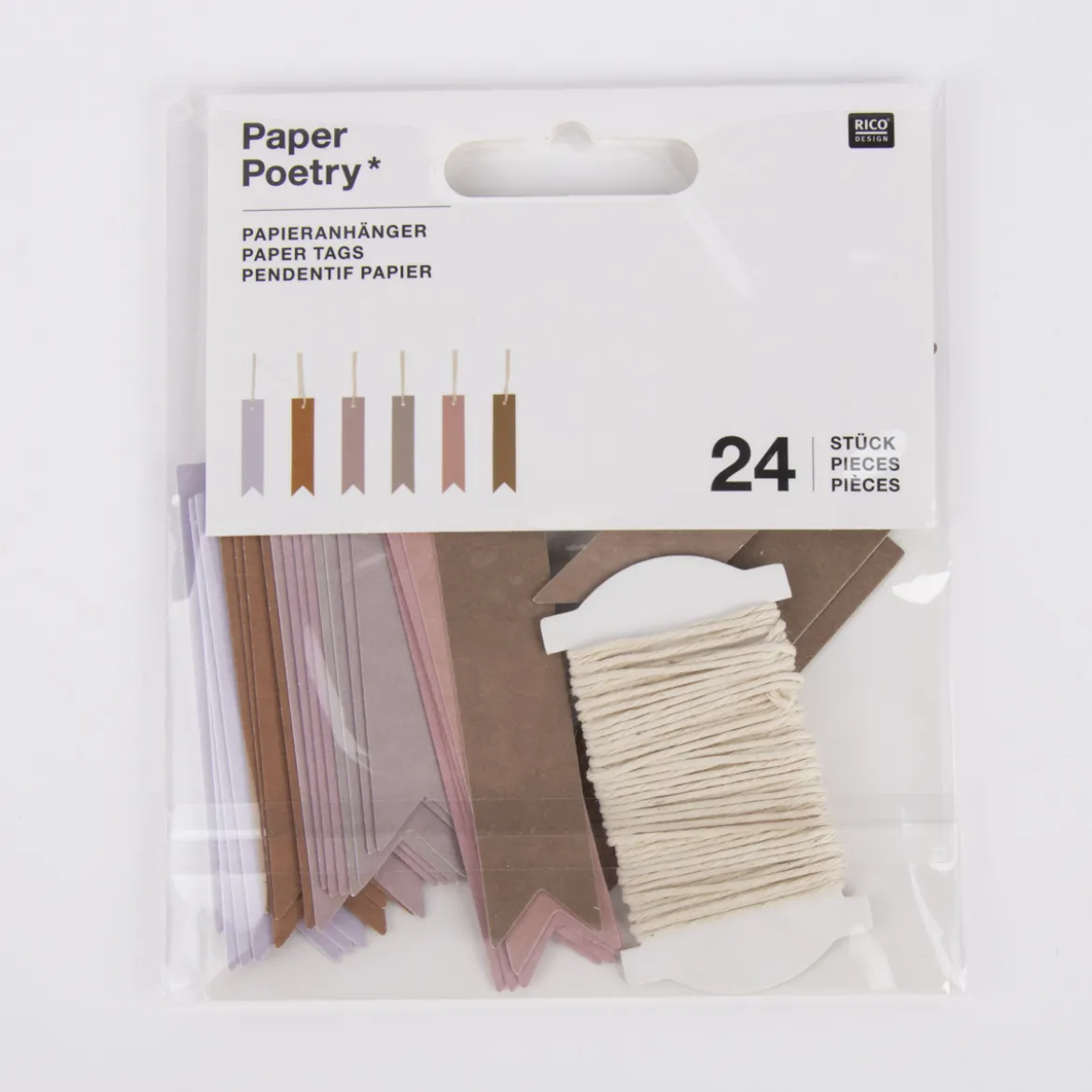 Rico Design Papieranhänger Fähnchen Mauve 24 Stück 1,5x6,5cm