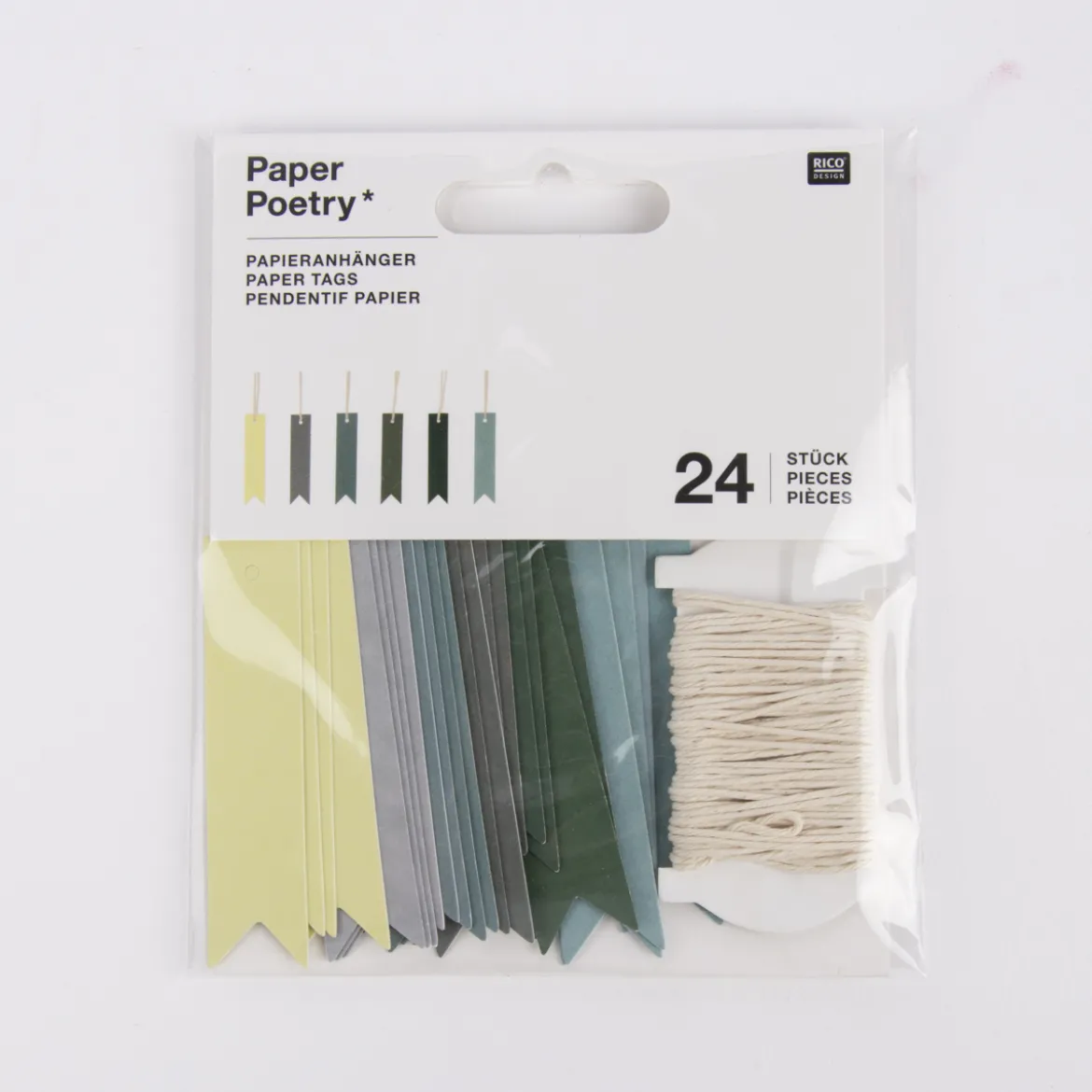 Rico Design Papieranhänger Fähnchen Grün 24 Stück 1,5x6,5cm