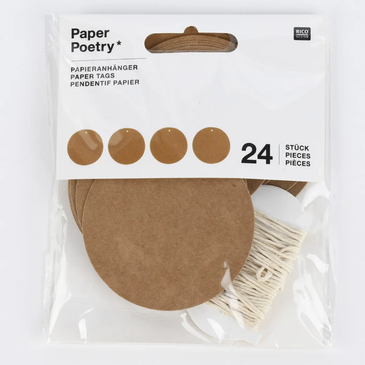 Rico Design Papieranhänger rund Kraftpapier 24 Stück 6,3cm