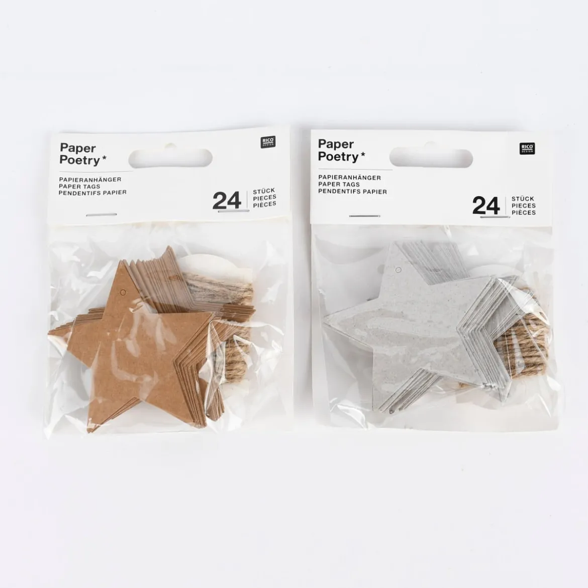 Rico Design Papieranhänger Sterne Graukarton 24 Stück 7x6,5cm