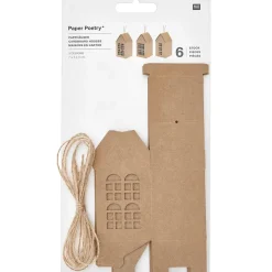 Rico Design Papphäuser Set vorgestanzt zum Hinstellen oder Aufhängen natur 6 Stück