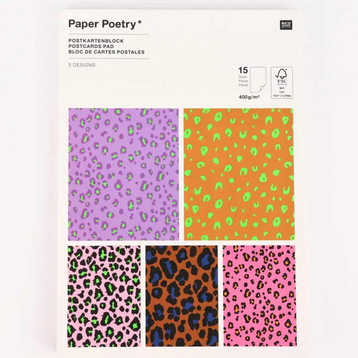 Rico Design Postkartenblock Leomuster 12,5x17,5cm