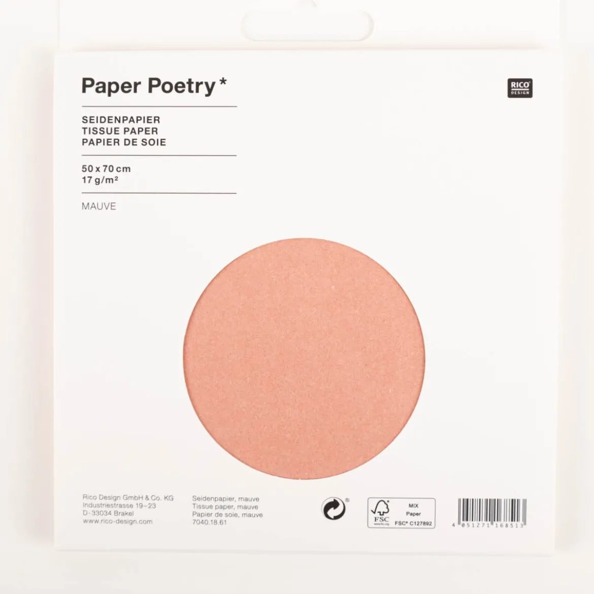 Rico Design Seidenpapier einfarbig mauve 50x70cm Paper Poetry 1 Bogen