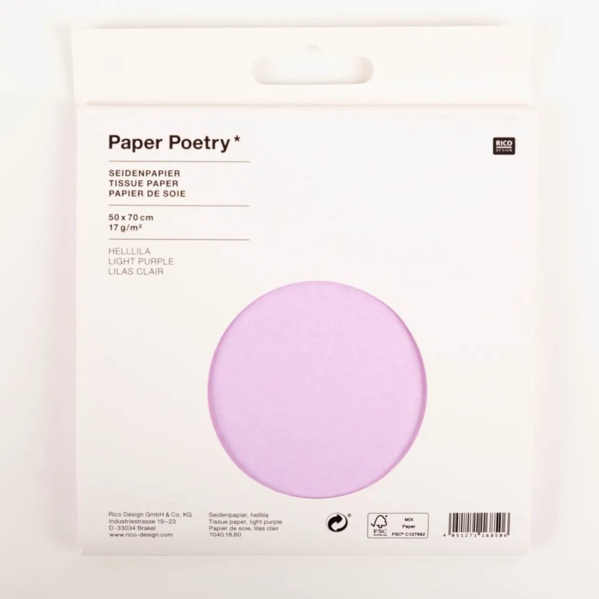 Rico Design Seidenpapier einfarbig helllila 50x70cm Paper Poetry 1 Bogen