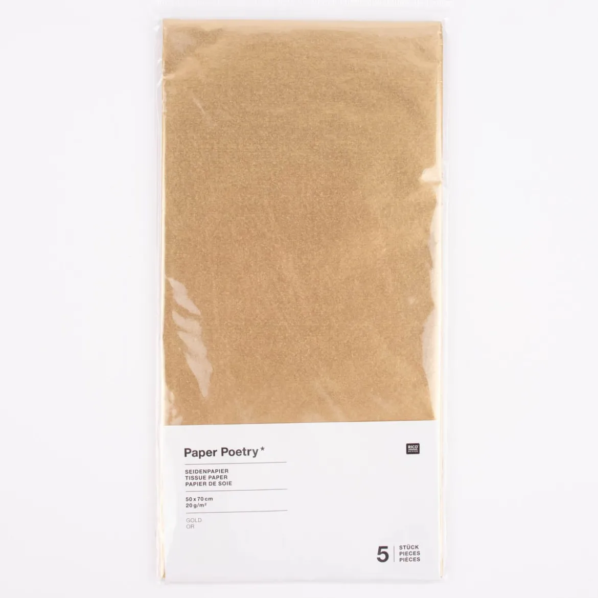 Rico Design Seidenpapier goldfarbig 50x70cm 5 Bogen