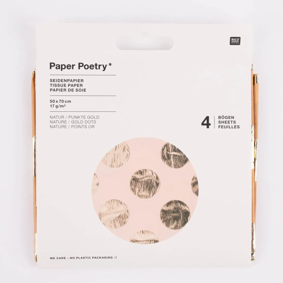 Rico Design Seidenpapier Punkte Hot Foil natur goldfarbig 50x70cm 4 Bogen