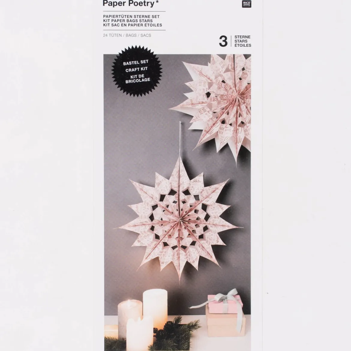 Rico Design Sterne Papiertüten Set rosa goldfarbig 24 Tüten