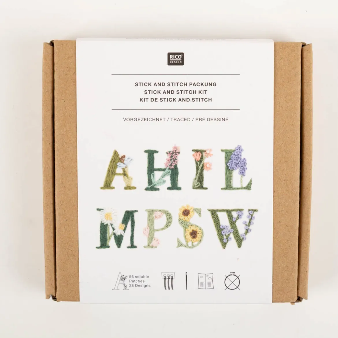 Rico Design Stick & Stitch 56 x Blumenalphabet Stickvlies und Stickgarne