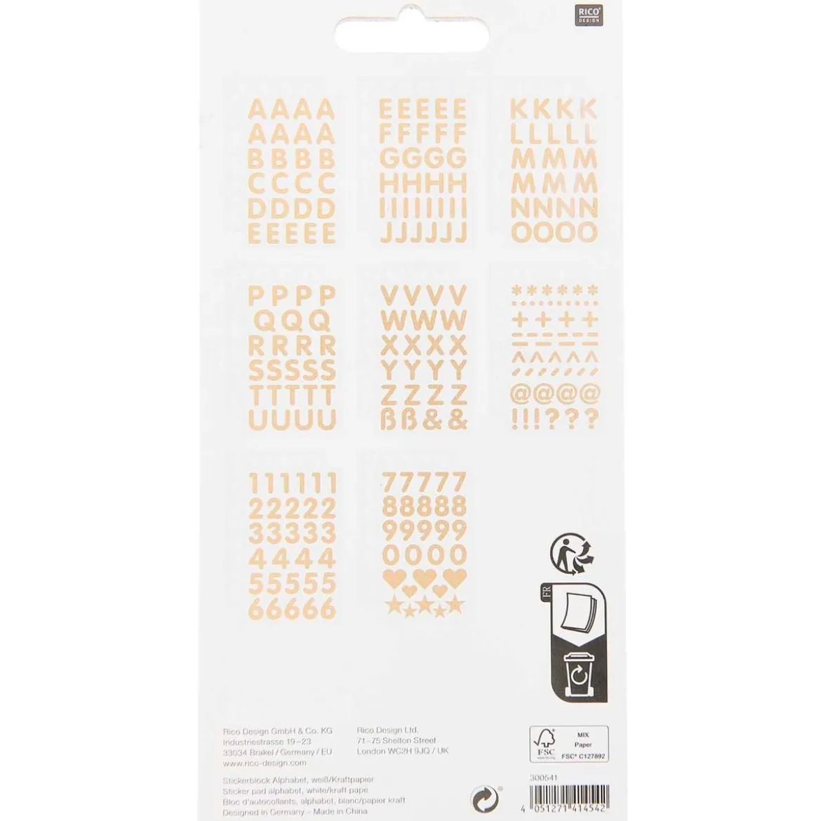 Rico Design Stickerblock Alphabet Kraftpapier weiß natur 16 Blatt