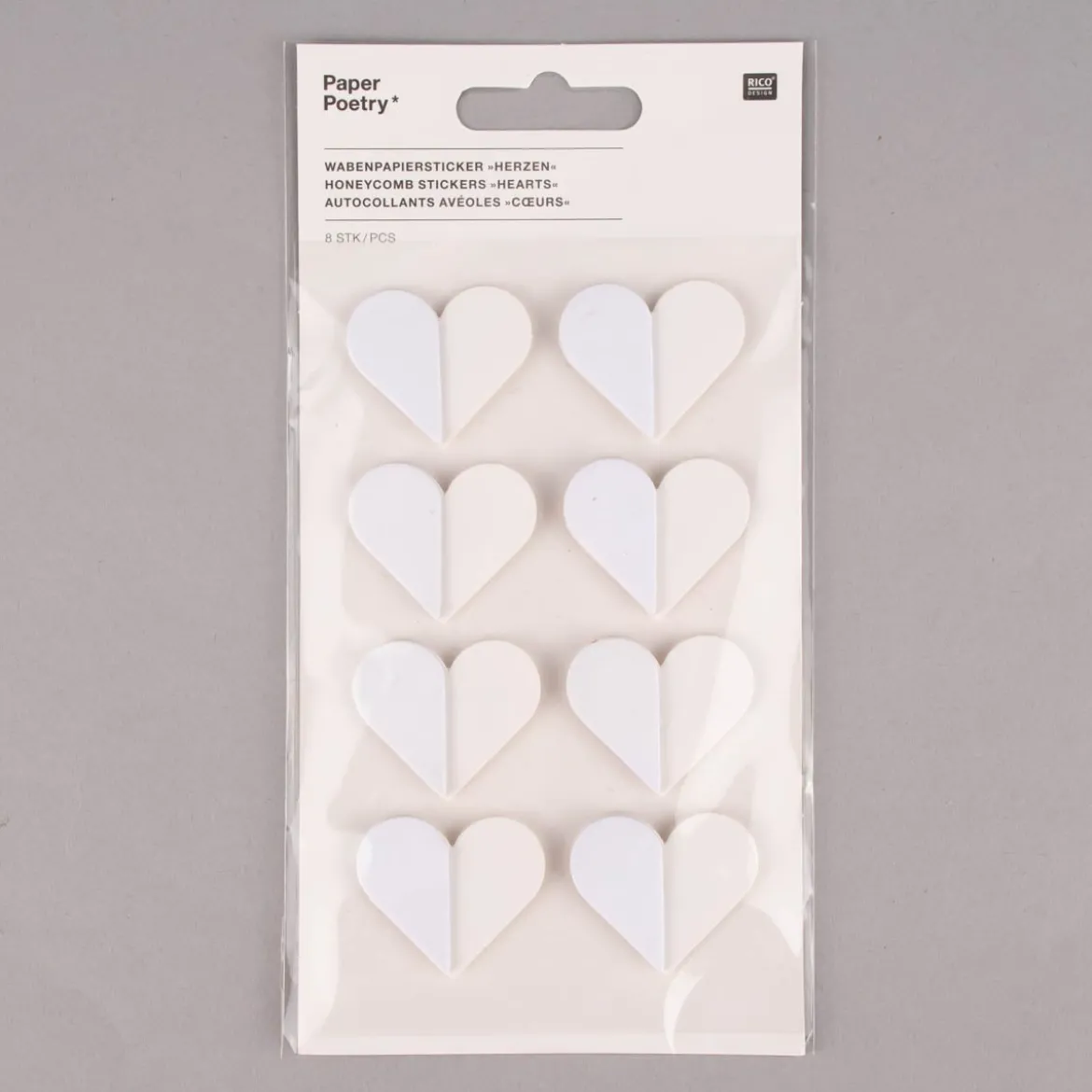 Rico Design Sticker Herzen Wabenpapier weiß 8 Stück