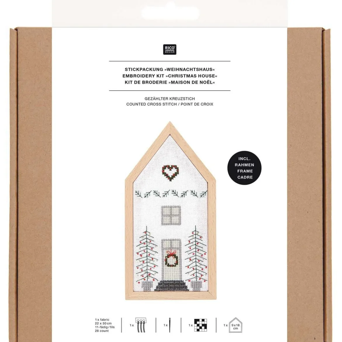 Rico Design Stickpackung Weihnachtshaus gezählter Kreuzstich 9x18cm