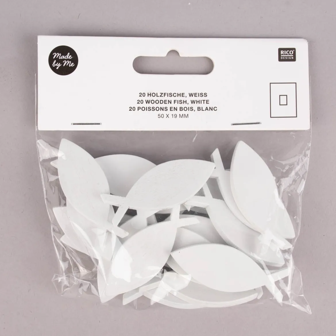 Rico Design Streuteil Fische klein Holz weiß 20 Stück 2x5cm