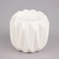 Rico Design Teelichthalter Kerzenhalter geometrisch Porzellan glänzend weiß 8x8cm