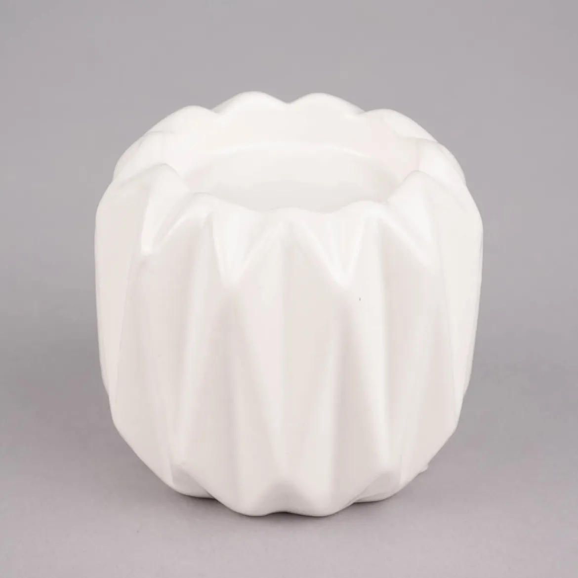 Rico Design Teelichthalter Kerzenhalter geometrisch Porzellan glänzend weiß 8x8cm