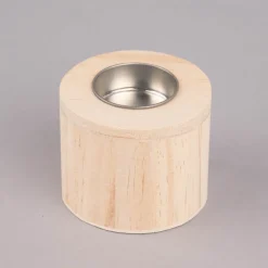 Rico Design Teelichthalter zylinderförmig Holz natur silberfarbig 6x7,5cm
