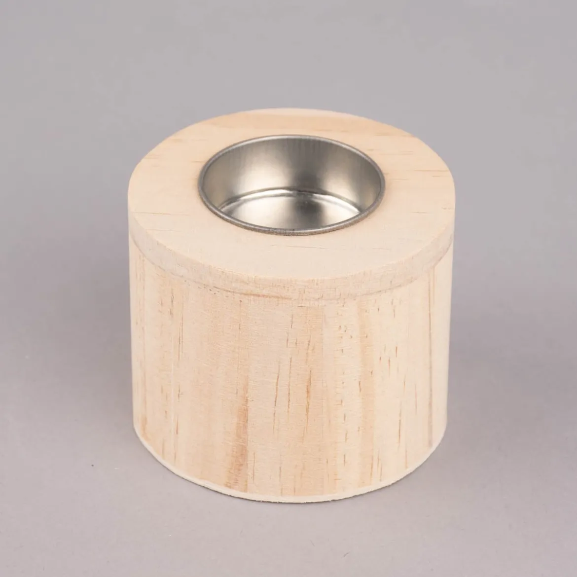 Rico Design Teelichthalter zylinderförmig Holz natur silberfarbig 6x7,5cm