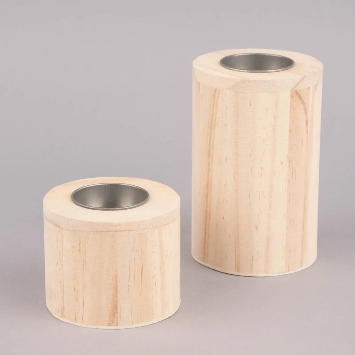 Rico Design Teelichthalter zylinderförmig Holz hoch natur silberfarbig 12x7,5cm