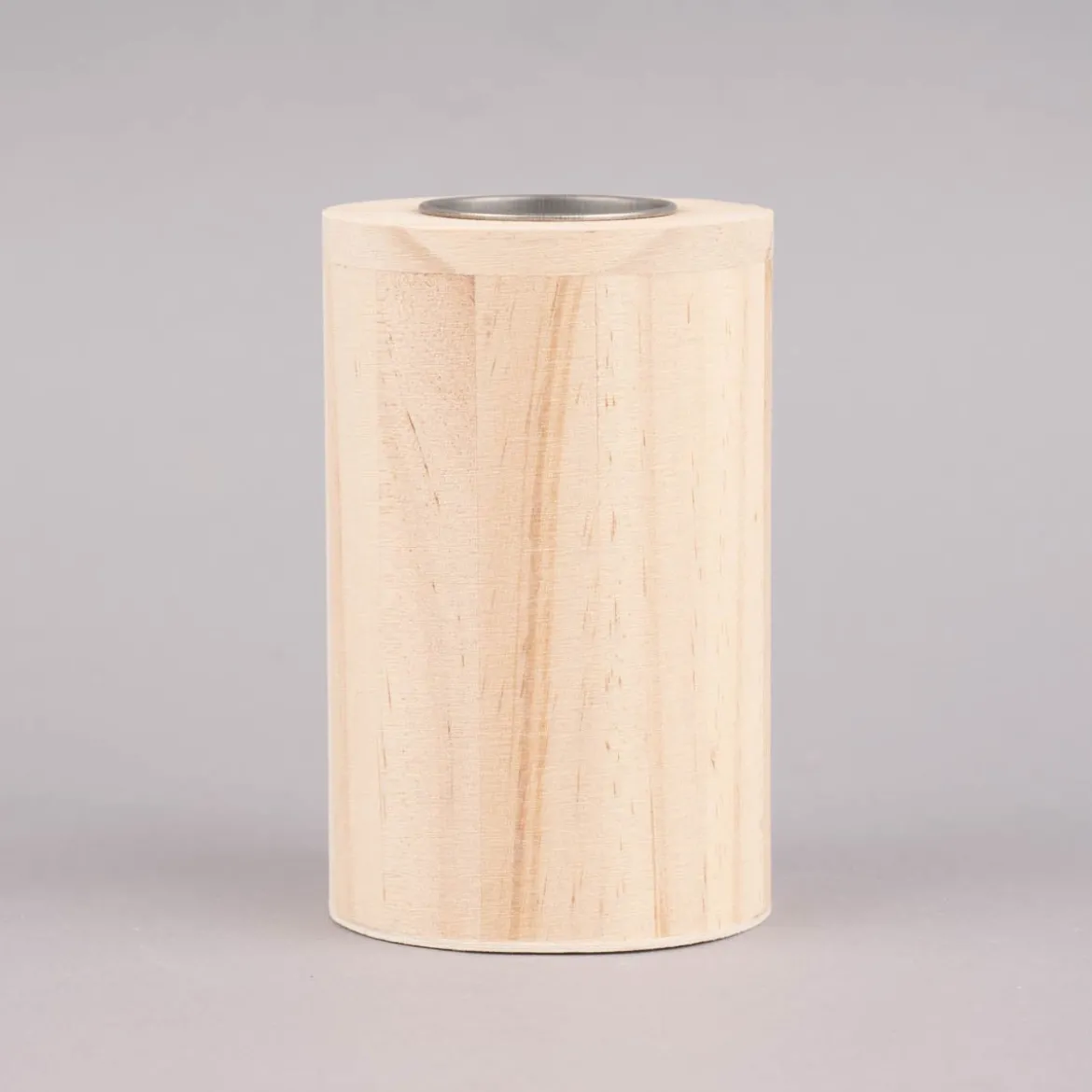 Rico Design Teelichthalter zylinderförmig Holz hoch natur silberfarbig 12x7,5cm